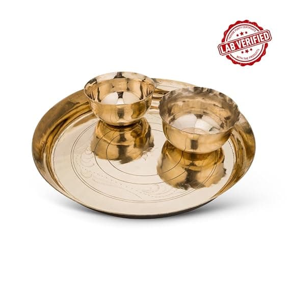 Pure Bronze (Kansa) Handmade Thali Set | 100% Lab Verified | 3 Piece Set of 1 Thali (11.5 in) & 2 Bowls | 0.95 KG